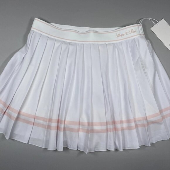Sporty & Rich Women’s Vendome Script Logo Pleated Skort – White/Pink – Size XS - Picture 1 of 7